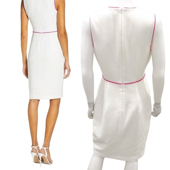Black Halo Puma Sleeveless Sheath Dress Pebble Crepe White Sugar/Pink Size 8 - Picture 2 of 16